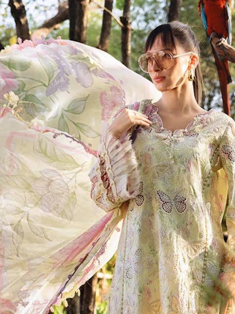 Maria.B yellow Embroidered Butterfly Lawn Article (Master piece)