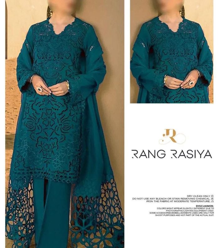Rang Rasiya premium luxury Laser Work +Chiken kari Lawn 3 piece